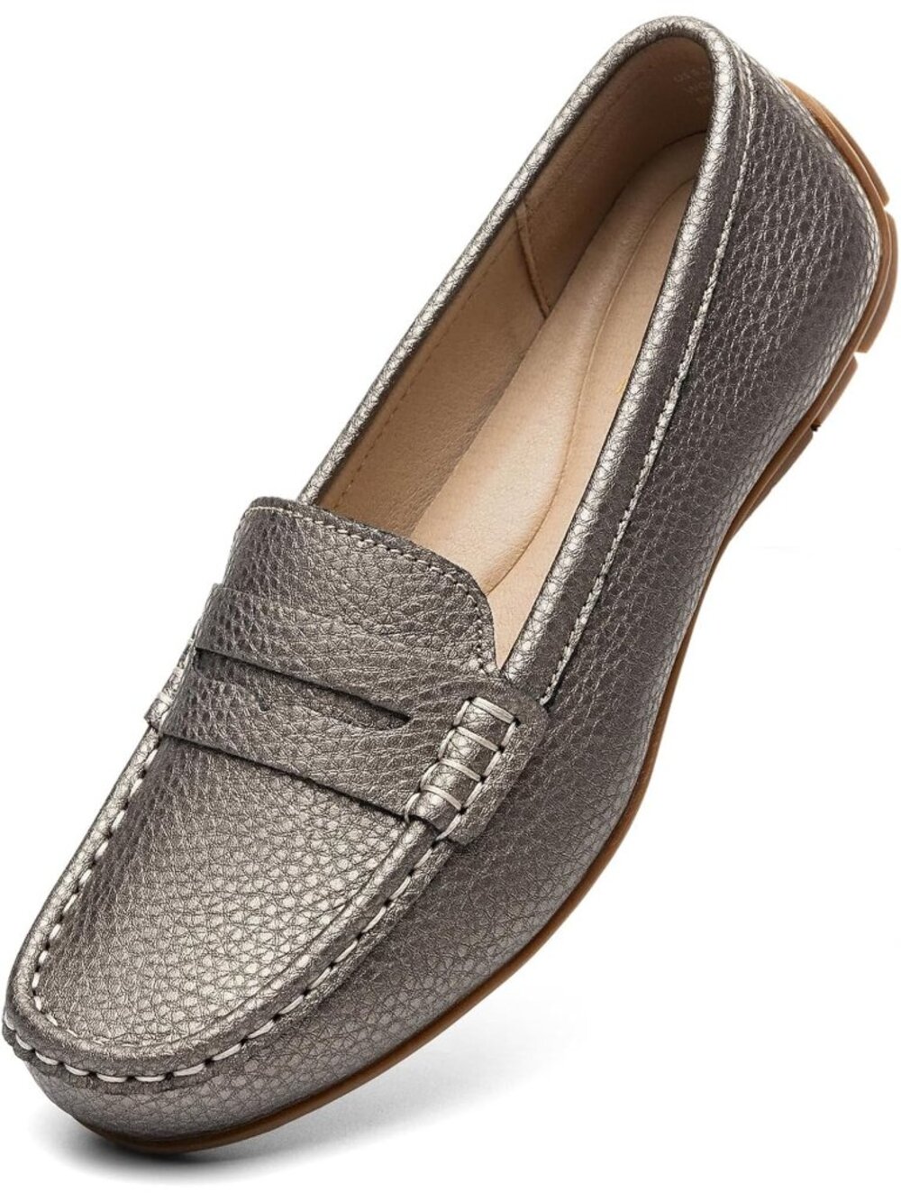Womens Bronze Metallic Comfortable Lightweight Leather Slip On Loafer Flat Shoes